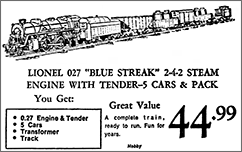 lionel blue streak freight train set