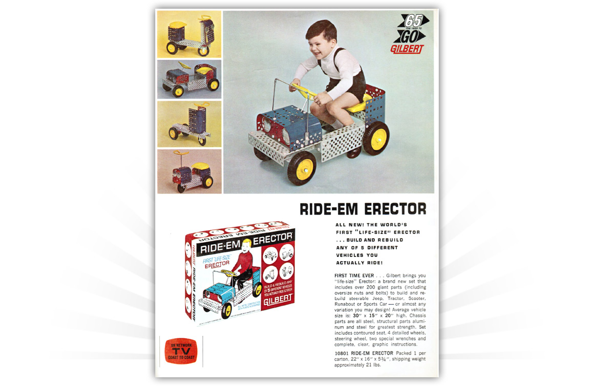 Ad for Ride-It Erector from Gilbert Toys