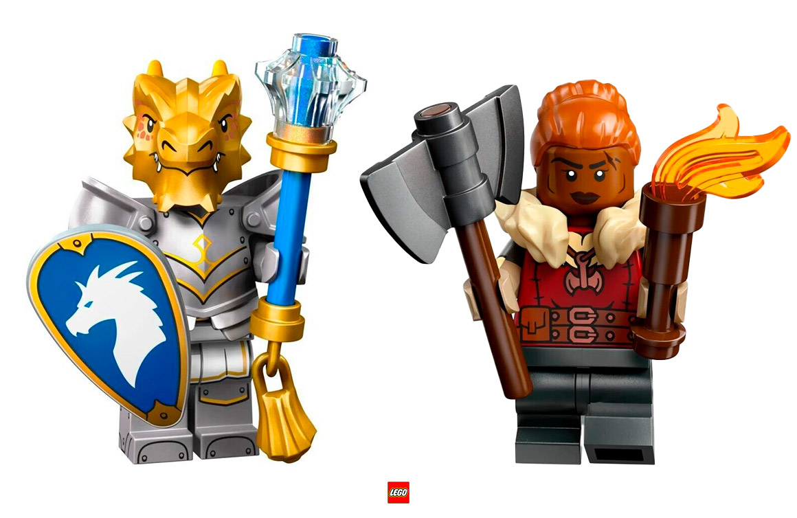 Golden Dragonborn Paladin, Dwarf Barbarian, Minifigures