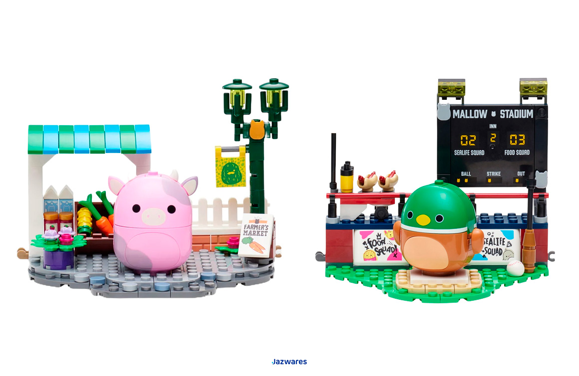 BLDR, Jazwares, Squishmallows Patty’s Farmers Market Building Set, Squishmallows Avery’s Ball Game Building Set