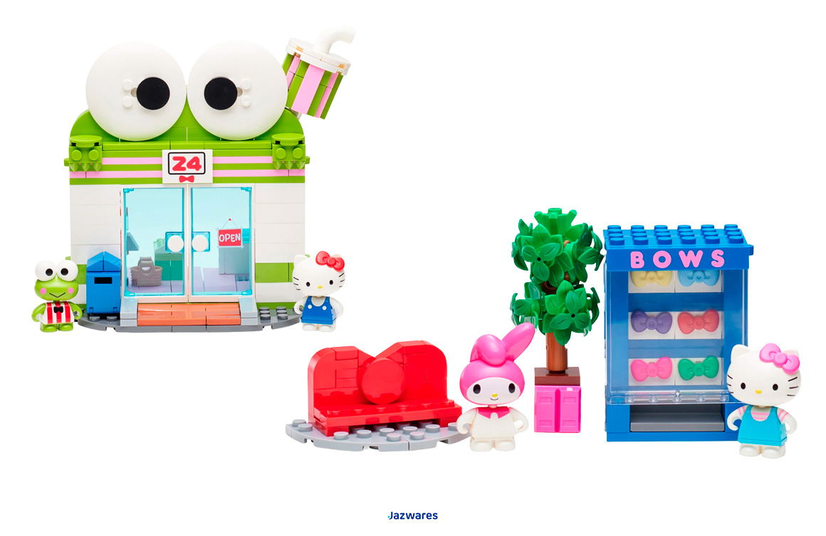 BLDR, Jazwares, Hello Kitty and Friends Keroppi's Convenience Store Building Set, Hello Kitty and Friends Bow Vending Machine Building Set