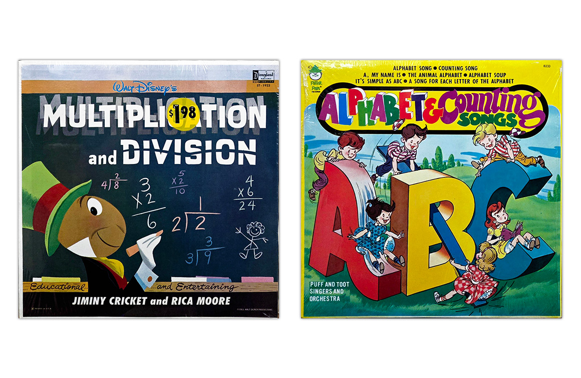 Children's Vintage Vinyl Records, Multiplication and Division Disneyland Records, Alphabet and Counting Songs Peter Pan Records